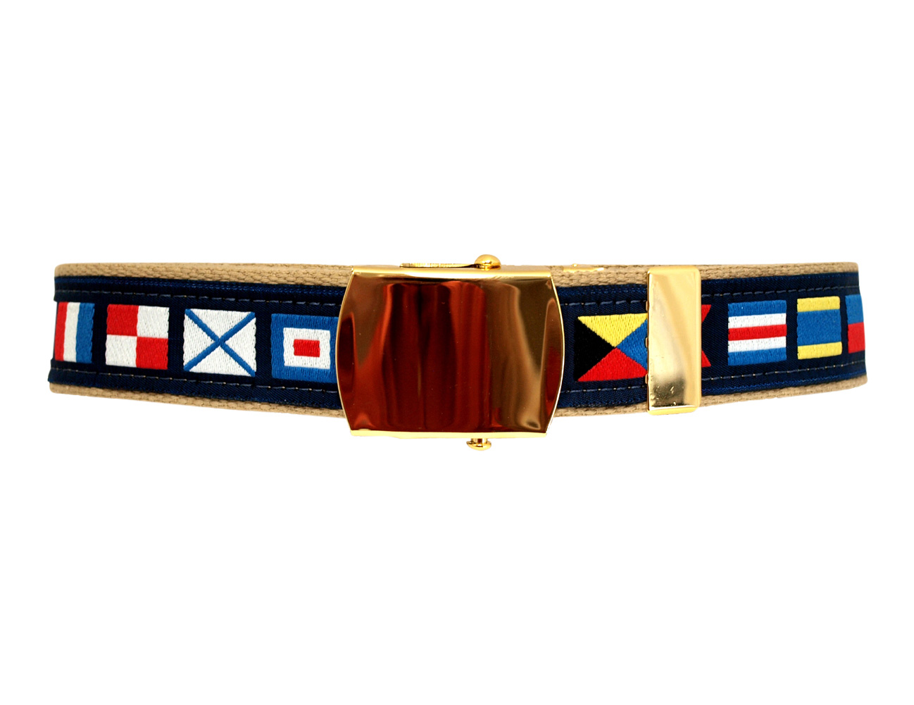 Code Flag on Khaki Webbing, Military Style Web Belt with Buckle