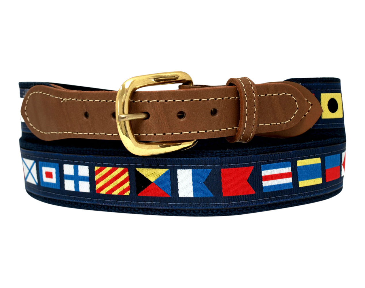 Code Flag on Navy Webbing, Leather Tip Belt