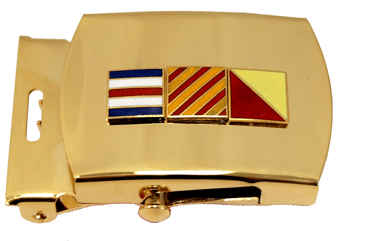 Code Flag Initials-3 Custom Initials on Brass Belt Buckle