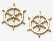 Gold Ship Wheel Earring - Click Image to Close
