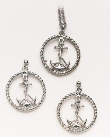 Anchor in Circled Rope -Silver - Click Image to Close
