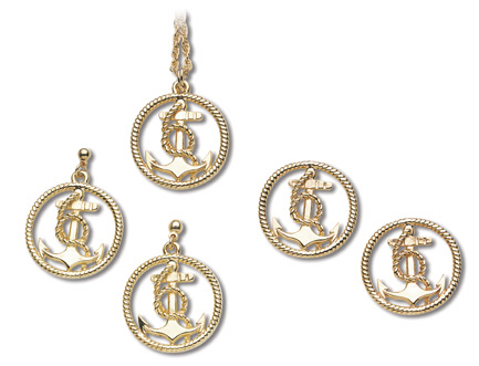 Anchor in Circled Rope Post Earrings-Gold - Click Image to Close